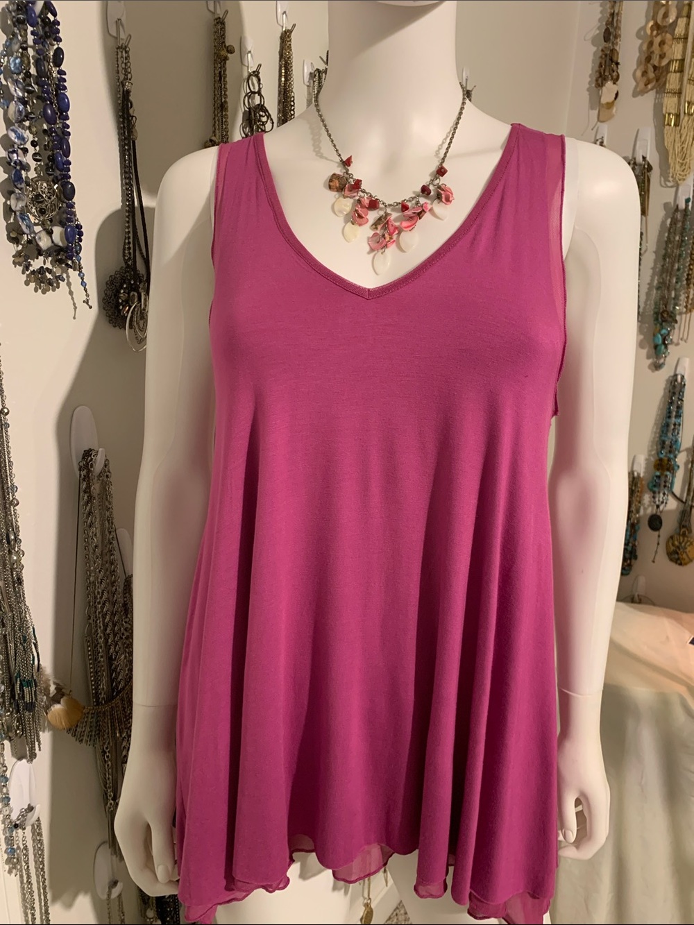 Grace & Lace Flowy V-Neck Tank Top - Fuchsia Pink